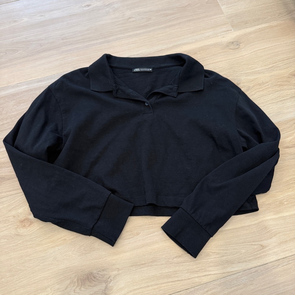 Zara médium Black Long Sleeve Crop Top